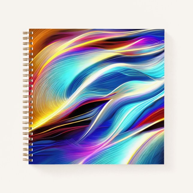 Blue Teal Pink Yellow White Wavy Abstraction Notebook (Front)