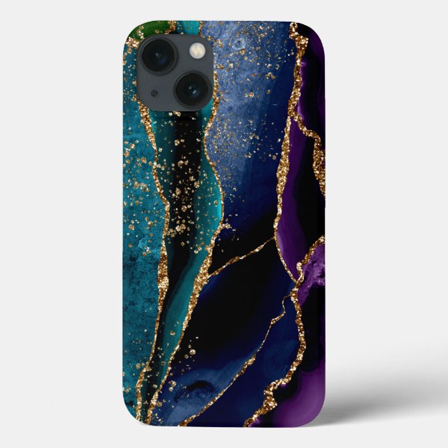 Blue/Teal/Purple Agate w/Gold Glitter Veins Case-Mate iPhone Case (Back)