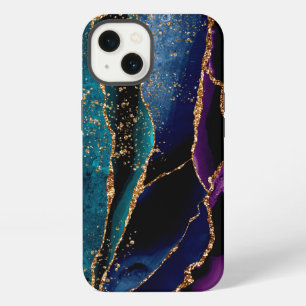 Blue/Teal/Purple Agate w/Gold Glitter Veins iPhone 13 Case
