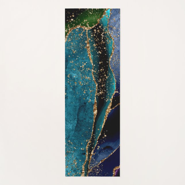 Blue/Teal/Purple Agate w/Gold Glitter Veins Yoga Mat (Front)