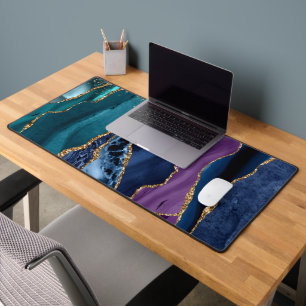 Blue/Teal/Purple Agate w/Gold Veins Desk Mat