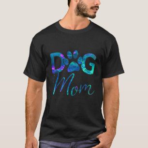 Blue teal purple Dog mom paw print heart puppy pet T-Shirt