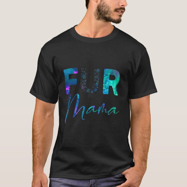 Blue teal purple Fur mama paw print heart puppy do T-Shirt (Front)