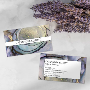 Blue Teal Purple & Gold Alcohol Ink Liquid Art Business Card