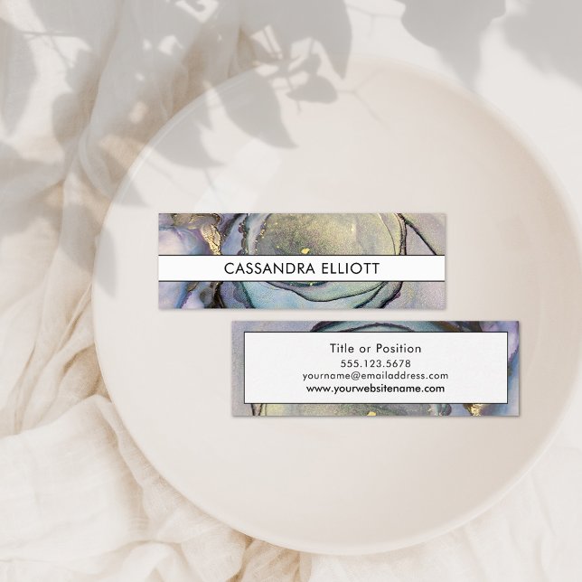 Blue Teal Purple & Gold Alcohol Ink Liquid Art Mini Business Card (Creator Uploaded)