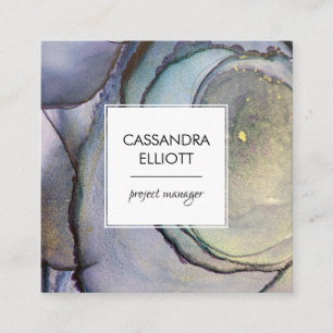 Blue Teal Purple & Gold Alcohol Ink Liquid Art Square Business Card