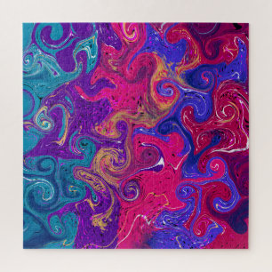 Blue, Teal, Purple Swirls Fluid art  Marble like   Jigsaw Puzzle
