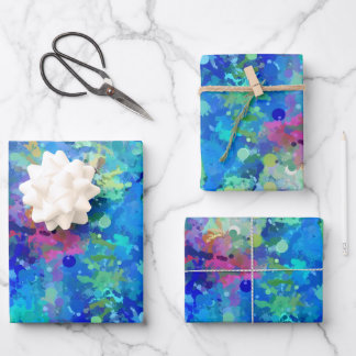 Blue Teal Purple Watercolor Abstraction Wrapping Paper Sheet