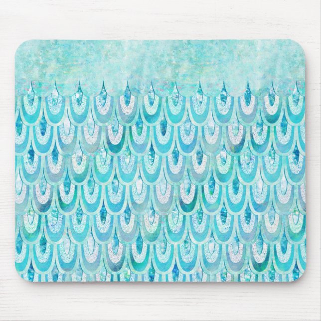Blue Teal Shiny Mermaid Scales Fish Scales Mouse Mat (Front)