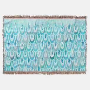 Blue Teal Shiny Mermaid Scales Fish Scales Throw Blanket