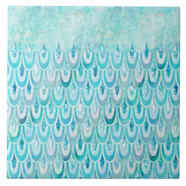 Blue Teal Shiny Mermaid Scales Fish Scales Tile (Front)