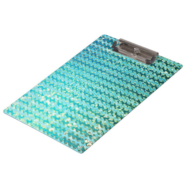 Blue Teal Sparkle Ocean Mermaid Waves Pattern Clipboard (Angled)