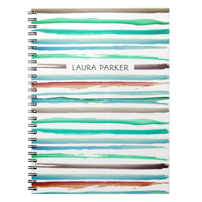 Blue Teal Striped Minimal Professional Girly Notebook (Front)