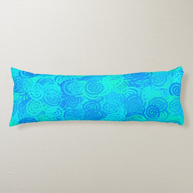 Blue Teal Swirls Pattern Body Cushion (Front)