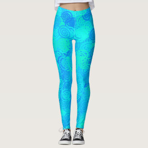 Blue Teal Swirls Pattern Leggings