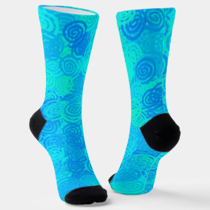 Blue Teal Swirls Pattern Socks