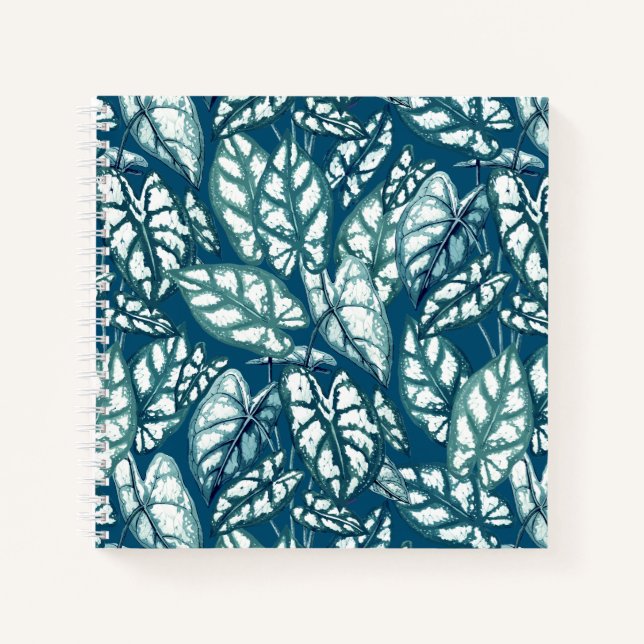 Blue Teal Tropical Leaves Notebook (Front)