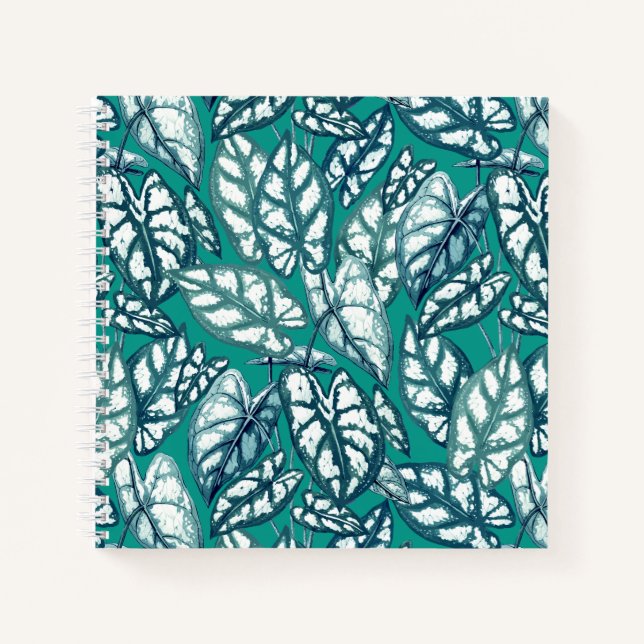 Blue Teal Tropical Leaves Notebook (Front)