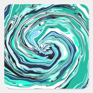 Blue, Teal, Turquoise and White Swirls Marble Art  Square Sticker