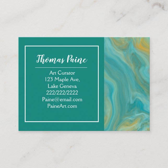 Blue, Teal, Turquoise Marble Art  Business Card (Front)