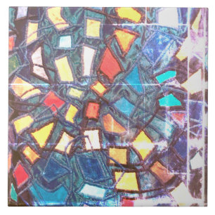 Blue teal vintage distressed colourful yellow red  tile