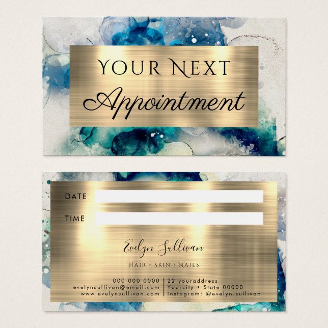 Blue Teal Watercolor Appointment Card (Front & Back)