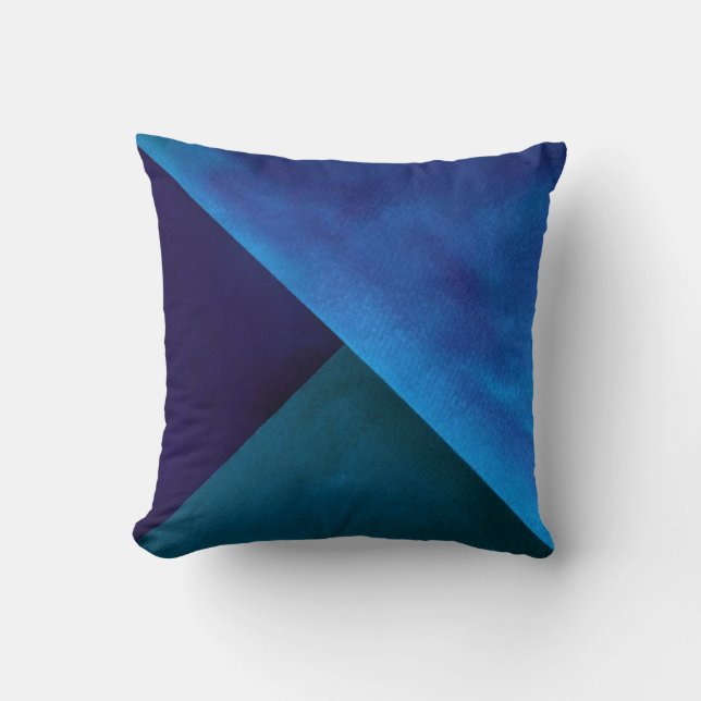 Blue Teal Watercolor Block Painting Cushion (Front)