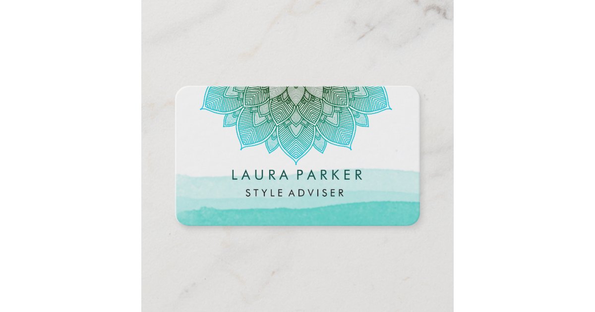 Blue Teal Watercolor Lotus Floral Mandala Yoga Business Card | Zazzle