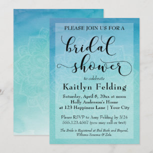 Blue/Teal Watercolor Mandala Bridal Shower 2 Invitation