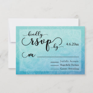 Blue & Teal Watercolor Mandala Modern Wedding RSVP Card
