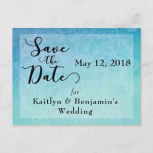 Blue & Teal Watercolor Mandala Save the Date 2 Announcement Postcard