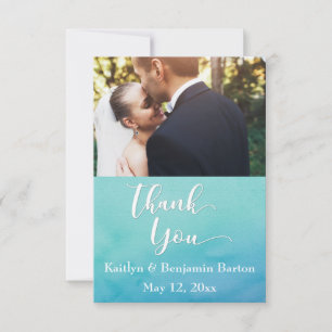 Blue & Teal Watercolor Ombre Wedding Thank You Card
