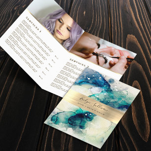 Blue teal watercolor service menu brochure