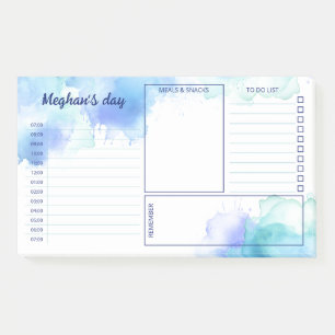 Blue Teal Watercolor Stains Daily Planner Post-it Notes