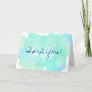 Blue teal watercolor vintage handwritten Wedding Thank You Card