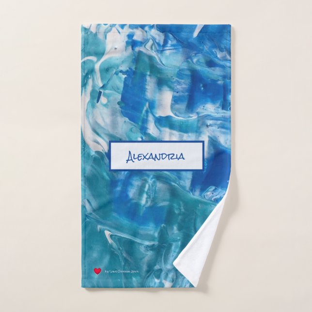 Blue Teal White Abstract Sweat Towel (Hand Towel)