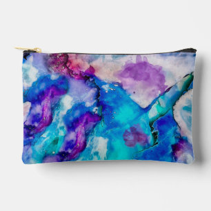 Blue Teal White Lilac Abstract Watercolor Accessory Pouch