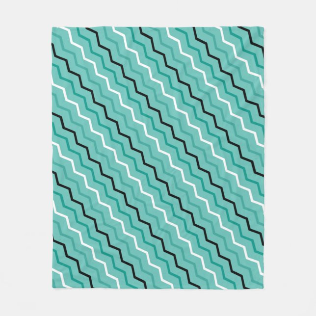 Blue Teal ZigZag Diagonal Stripe Geometry Pattern Fleece Blanket (Front)