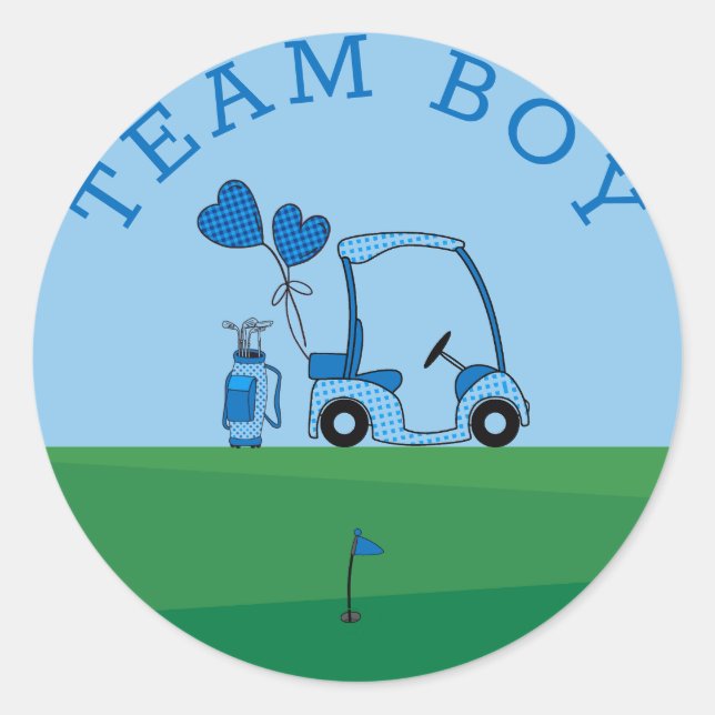 Blue Team Boy Gender Reveal Party Vote Golf Classic Round Sticker (Front)