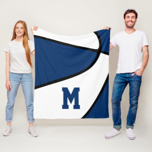 blue team colours boys girls basketball monogram fleece blanket