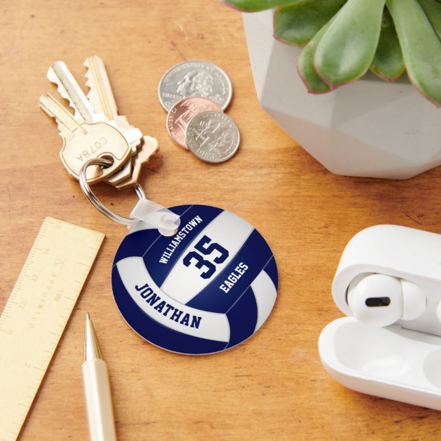 blue team colours boys girls volleyball key ring (Desk)