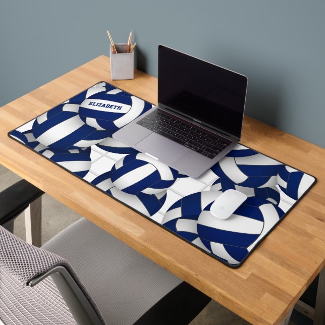 Blue team colours volleyballs pattern personalised desk mat (Office 2)