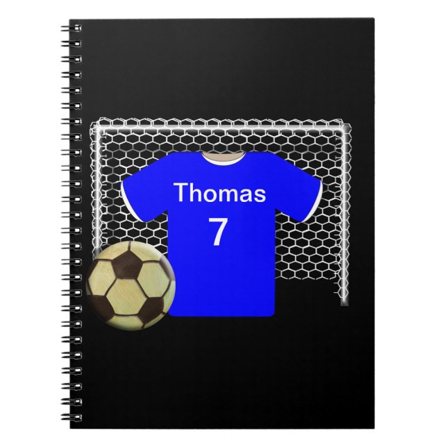 Blue Team Personalised Soccer Shirt Notebook (Front)