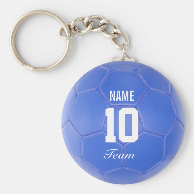 Blue Team Soccer Ball Personalised Name Key Ring (Front)