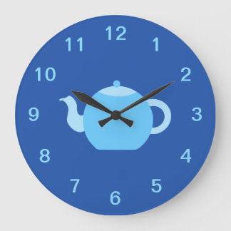 Blue Teapot on Navy Background. Large Clock