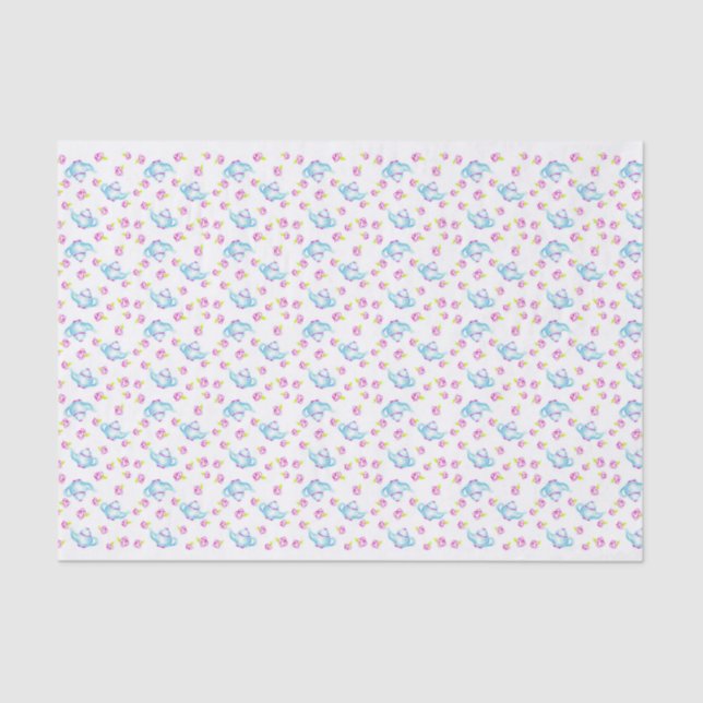 Blue Teapots Tea Time Pink Roses Illustration Tissue Paper (Front)