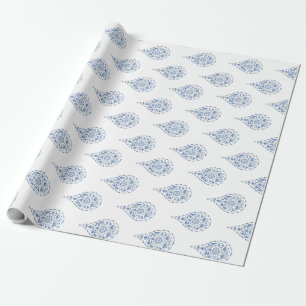 Blue Teardrop Paisley Wrapping Paper
