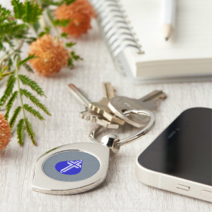 Blue Teardrop White Cross Key Ring
