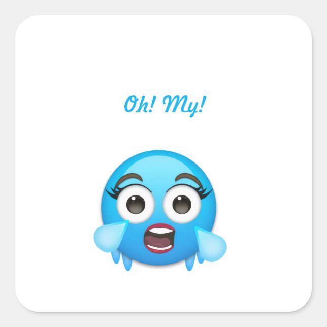 Blue Tears of Joy: The Overwhelmed Emoji Square Sticker (Front)
