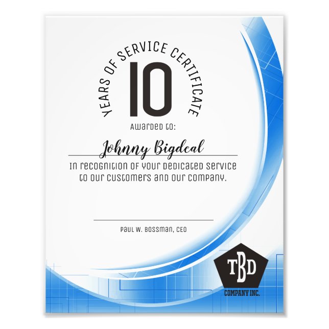 Blue tech wave milestone year employee anniversary photo print (Front)